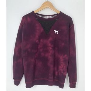 VS PINK Tie Dye Sweatshirt Mesh Cutout Oversized Logo Pullover, Burgundy